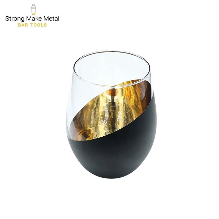 Creative bevel edge electroplating glass whiskey glass black gold Asian egg-shaped cup