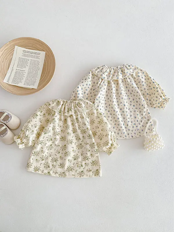 Spring Girls Ruffle Flower Top Baby Long Sleeve Lotus Collar T-Shirt Floral Base Shirt Doll Collar Top