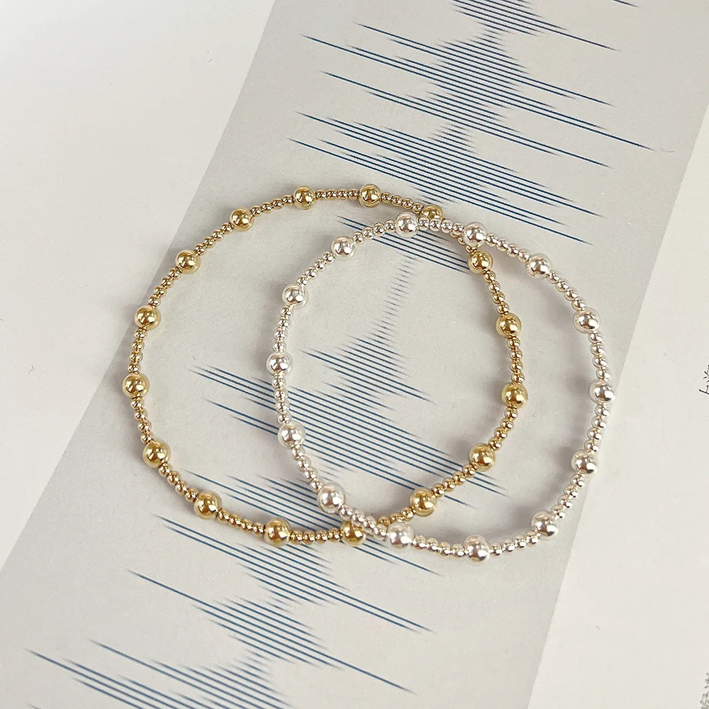 Vintage Gold Filled Beaded Bracelet Fine Women Permanent Jewelry Sterling Silver Bracelets
