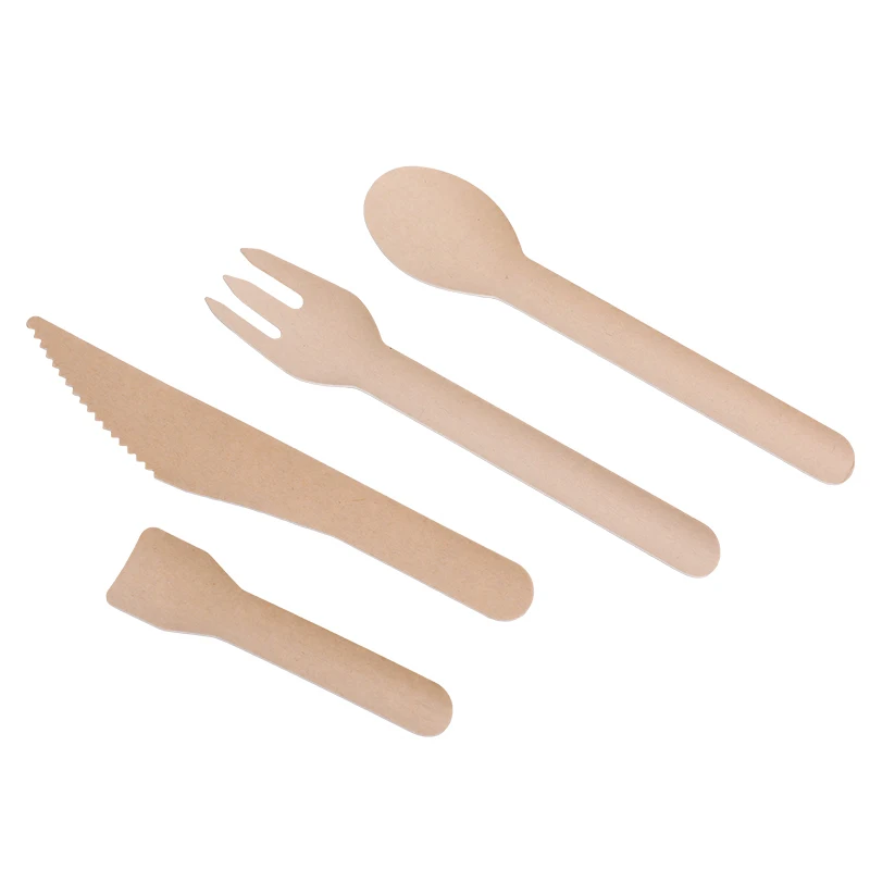 Natural disposable paper cutlery bio degradable spoon fork knife cutlery set