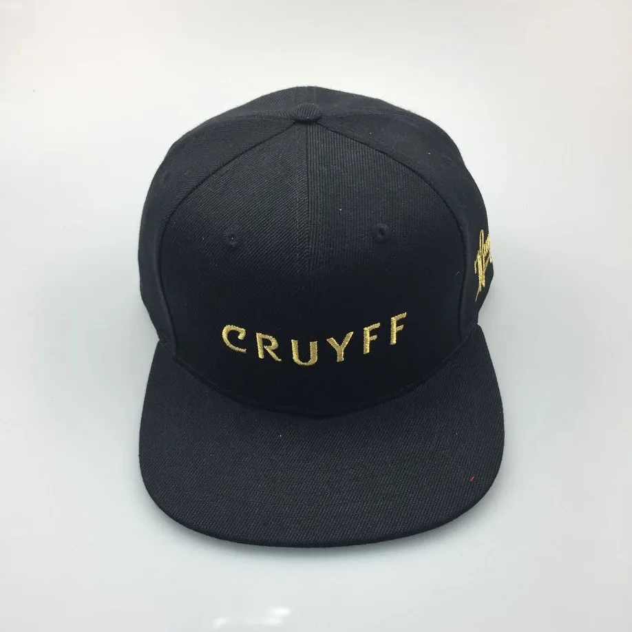 made in china black chapeau  custom flat bill hats wholesale Gold thread embroidery snapback caps hip hop snapback cap