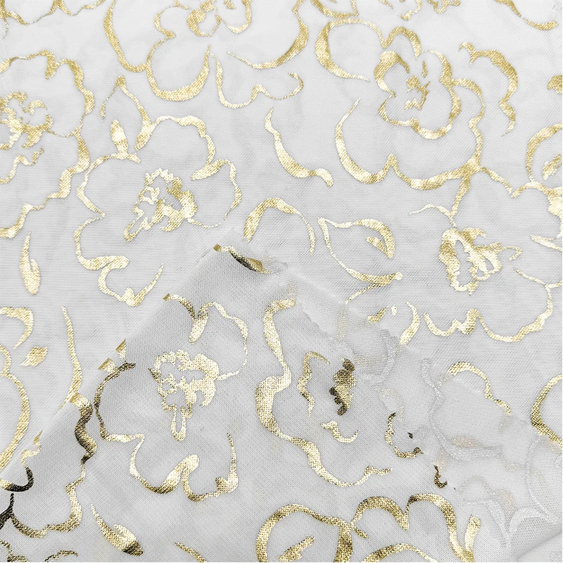 Wedtex Fabric Factory Custom Bronzing Embroidered Spandex Polyester Elastic Organza Voile Fabric for Clothing fabrics