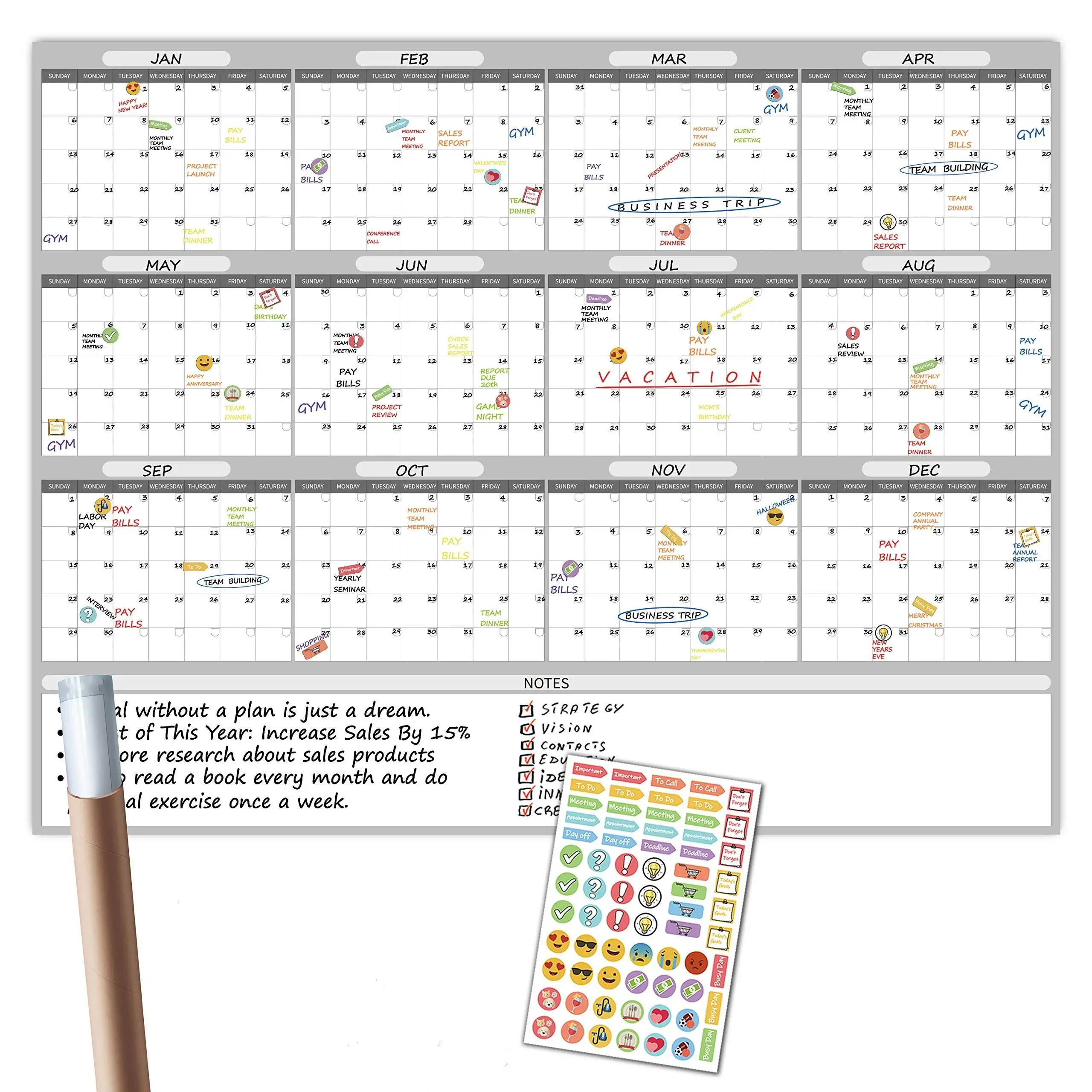 Custom Large Whiteboard Task Organizer Yearly Planner for Home Office School Projects Dry Erase Wall Calendar