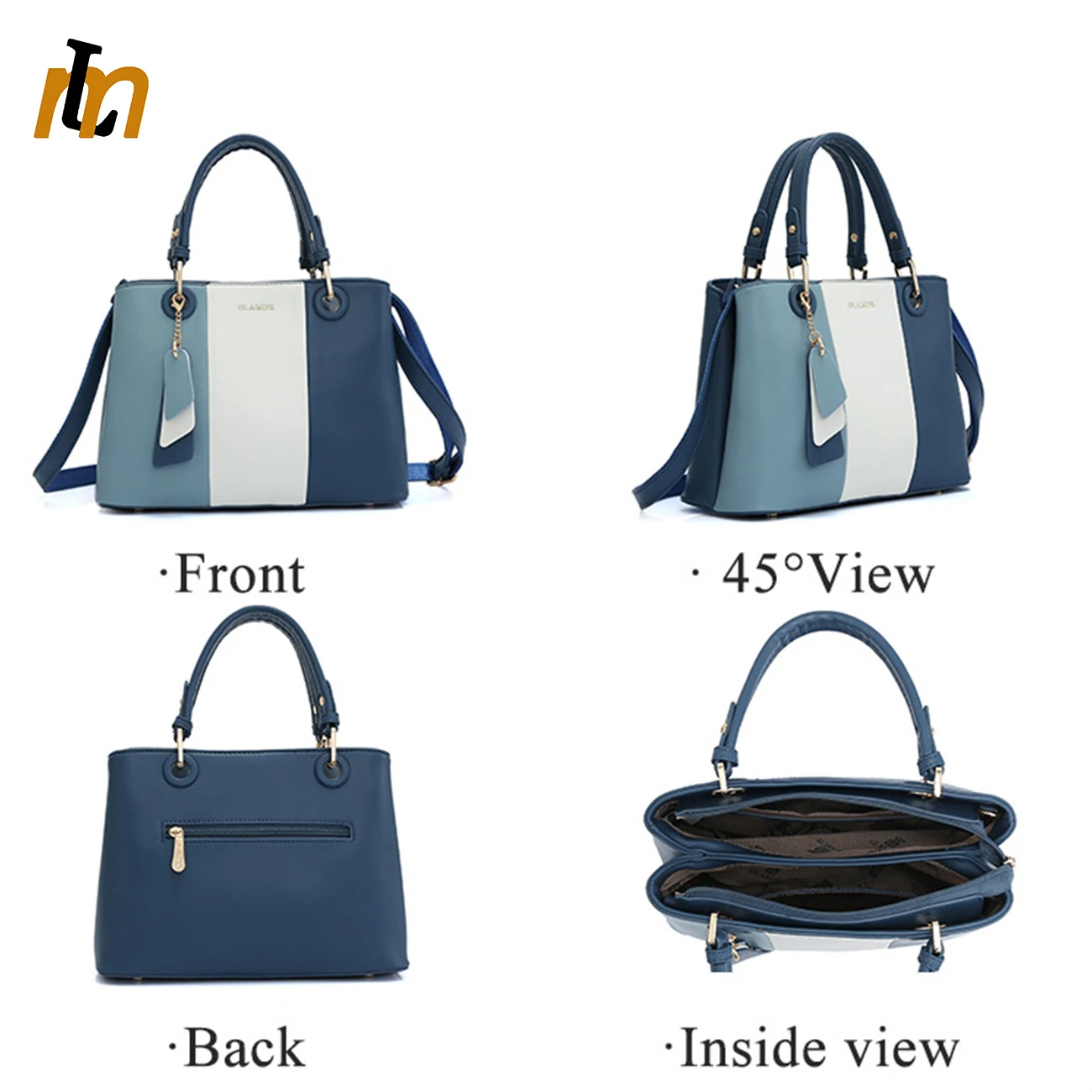 wholesale high quality stitching contrasting leather hand bag ladies big work bag leather tote bag for women