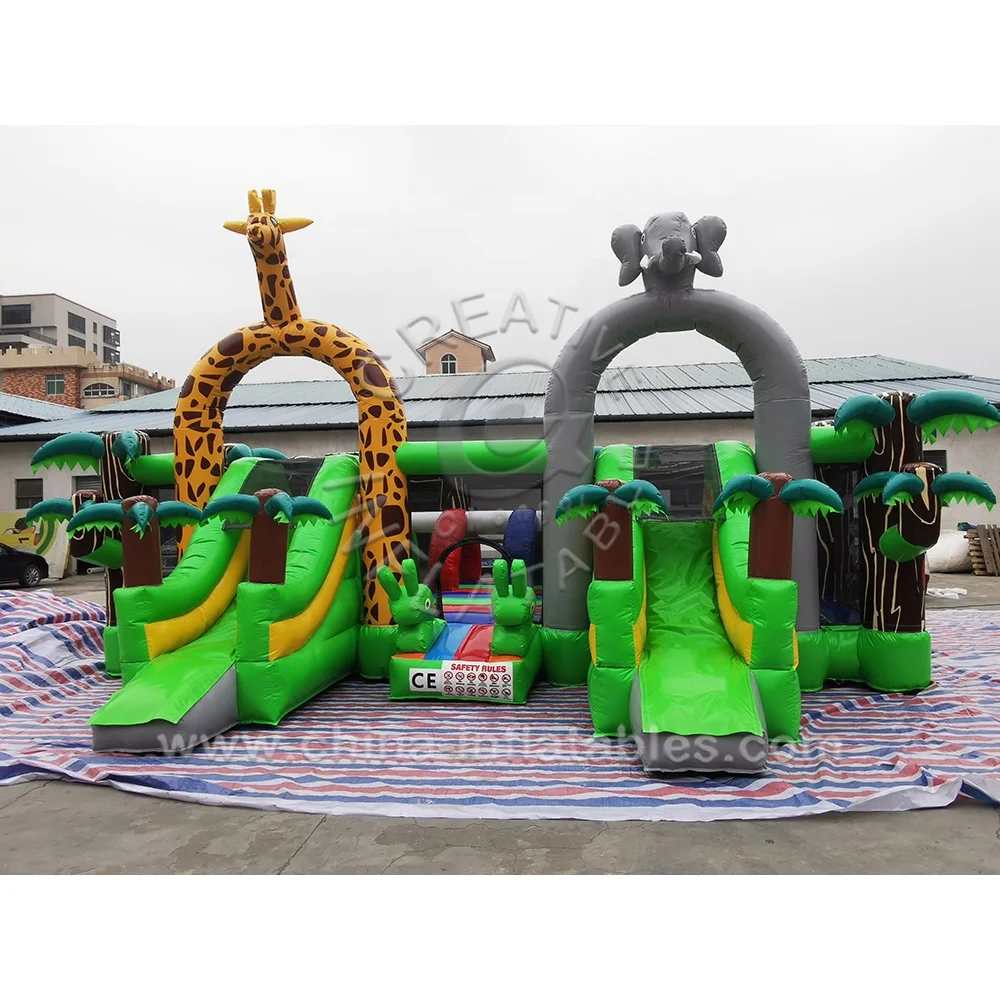 Popular Fun Inflatables Jumping Bouncer Naughty Kids Jungle Elephant Bouncy Castle Slide for Outdoor Activities