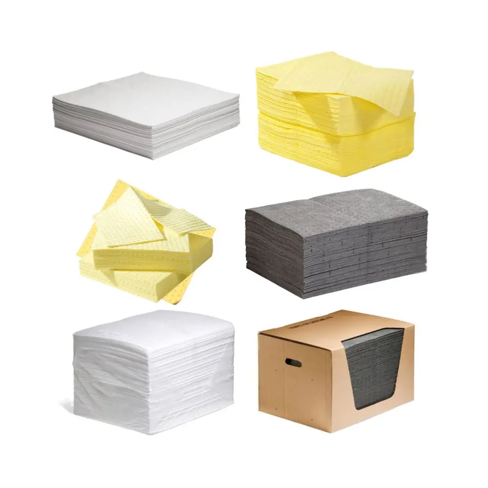 Adsorption Oil Chemical Safety Spill Absorb Pet Absorbing Sheets White Color Liquid Water With Absorbent Weight Dimpled For Pad