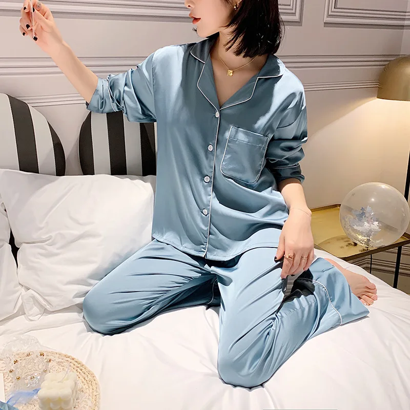 New Arrivals Wholesale Solid Plain Pyjamas Women Sleepwear Silk Satin Luxury Pajamas Sets