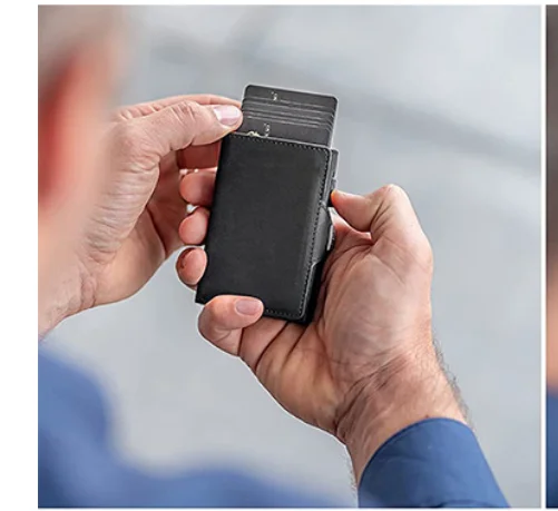 Genuine Leather Credit Card Case RFID Blocking Leather Real Leather Bank Visa Card Holder Wallet With Metal Aluminum Box