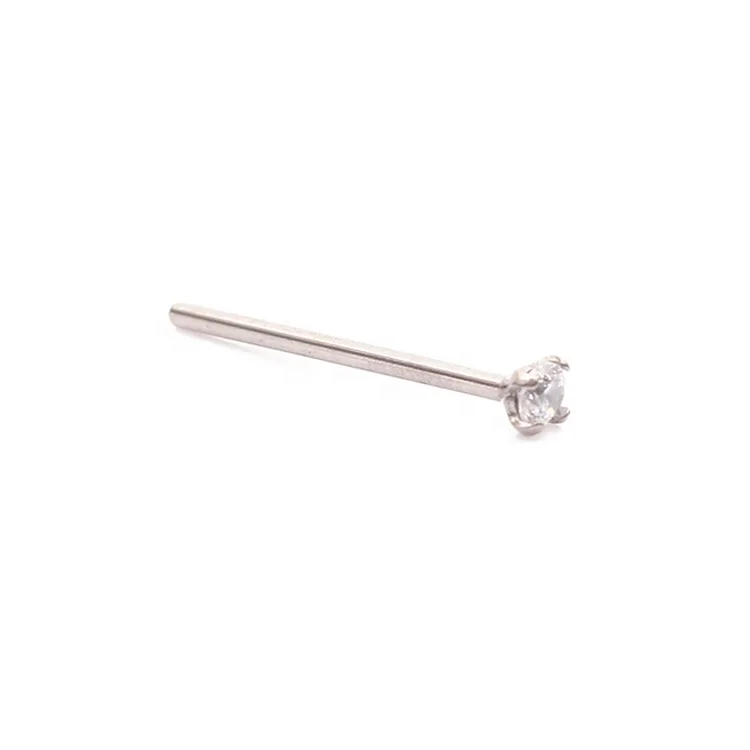 Titanium Prong Set Cubic Zircon Stone Nose Fishtail Pin Indian Nose Pin