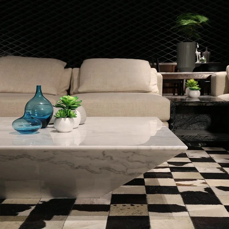 Foshan Shunde Furniture Factory Direct Sale White Marble Modern Square Coffee Table