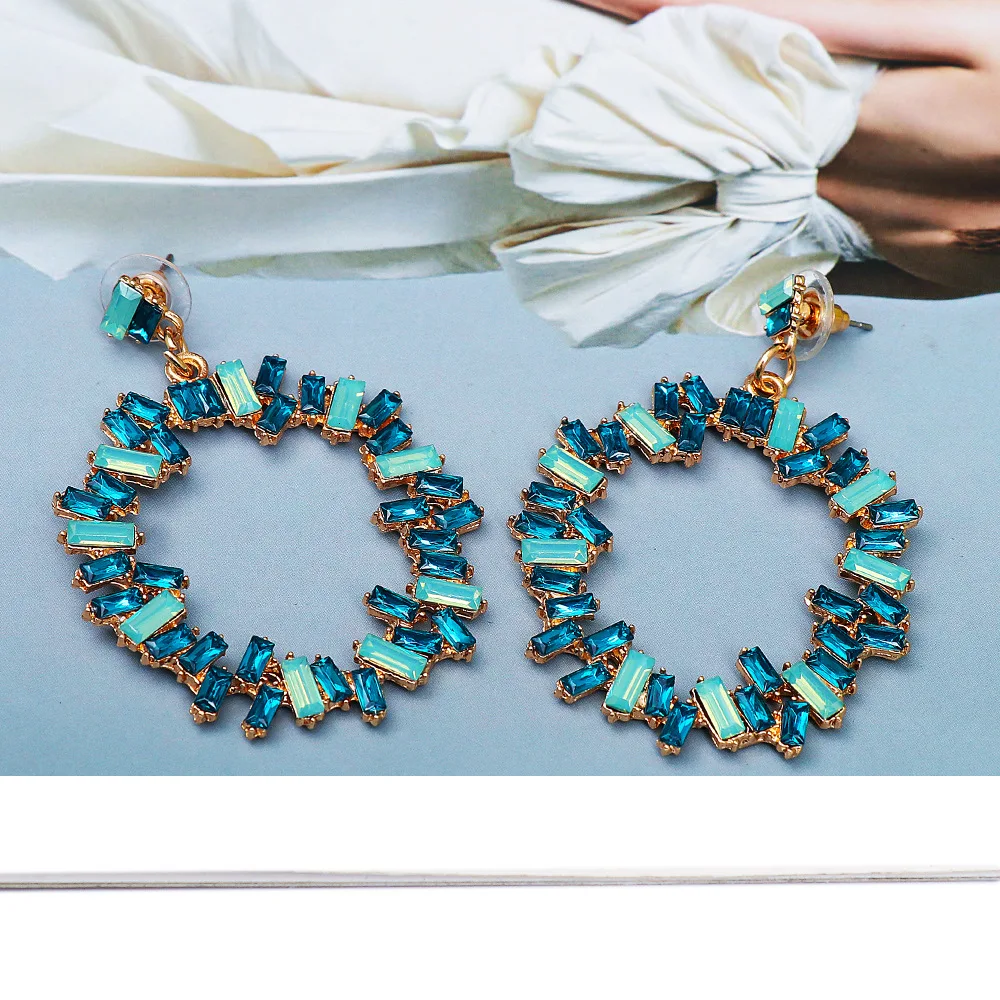 New geometric alloy diamond blue shape creative design retro personality all-match jewelry stud earrings for women