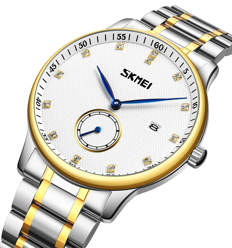 Skmei 9297 Luxury Men Diamond Dial Quartz Watch 30M Waterproof Stainless Steel Roman Dial Wristwatches