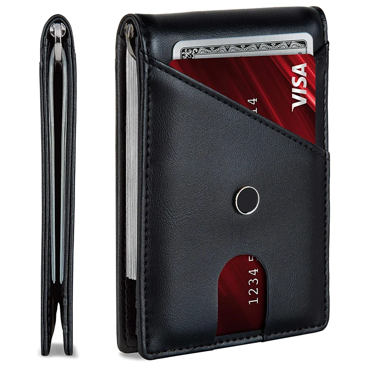 RFID-защита тонкий кожаный мужской минималистичный кошелек держатель для кредитных карт с зажимом