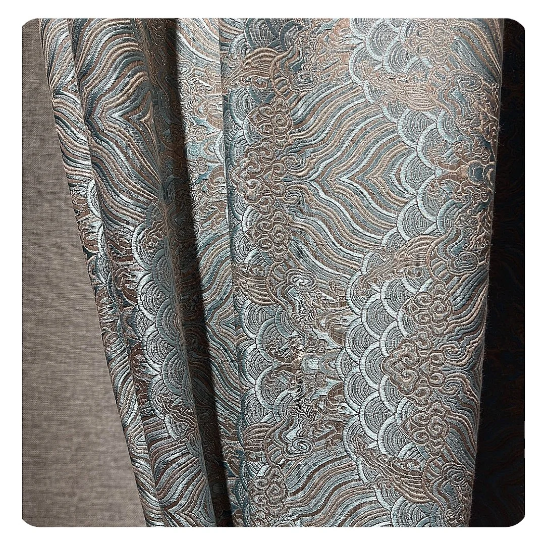 Luxury Striped Wave Texture 3D Design-K Jacquard Blackout Curtain Fabric for Living Room Bedroom Embroidered Curtains