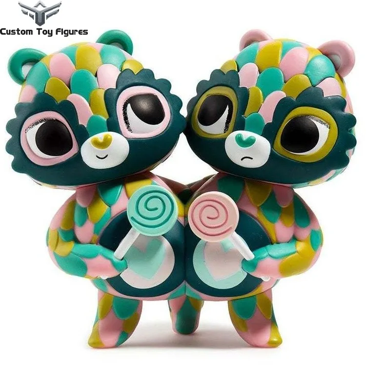 Custom Made Two Heads Bear Collectible Vinyl figures OEM Colorfull Lollypop Image Vinyl Action Figure Collection