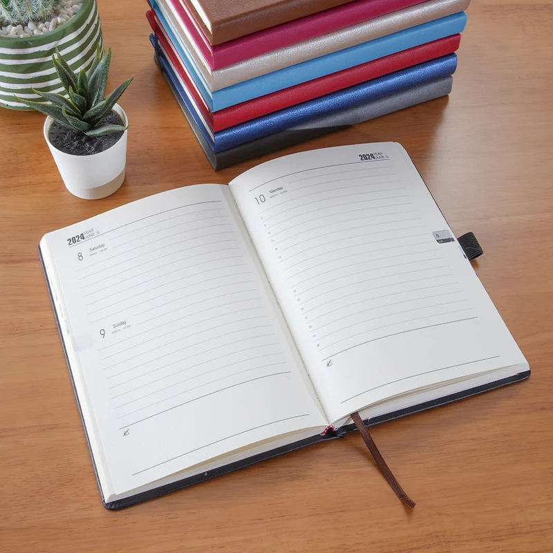 Custom Pu leather Monthly yearly Daily Diary Hardcover planner Organizer cover leather notebook set with pen