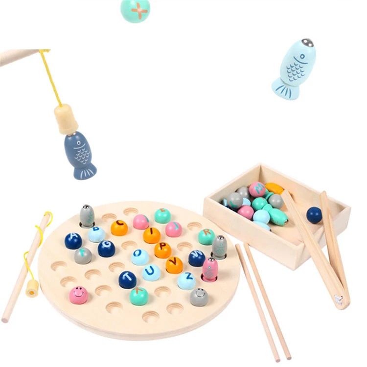 Montessori Amazon Hot Selling Learning Alphabet clip beads fishing game Baby Cognition Match Brain Toys