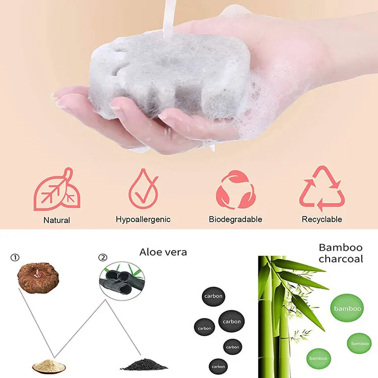 100% Natural Charcoal Gentle Deep Cleaning Konjac Sponge Cute Bear Shape Kids Infants Toddlers Bath Sponge For Kids