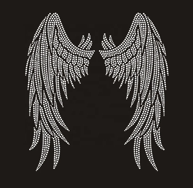 High Quality wholesale custom bling angel wings iron on rhinestone transfer motif for t shirts