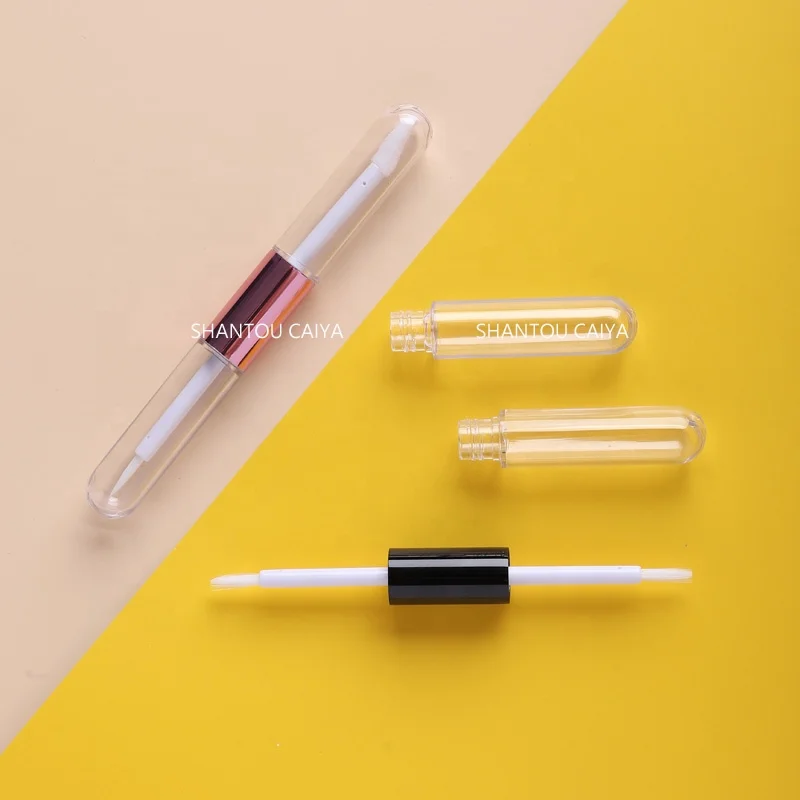 cosmetic packaging unique 1ml 3.5ml PETG Aluminum black pink two dual end double sided lip gloss tubes mascara eyeliner tube