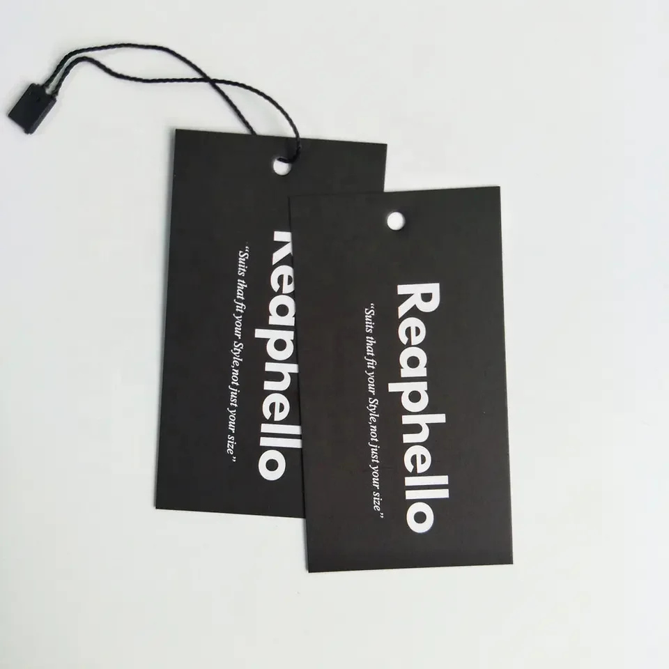 Factory Fashion design black coated paper hang tag Clothing label hand Tags with string for your print logo