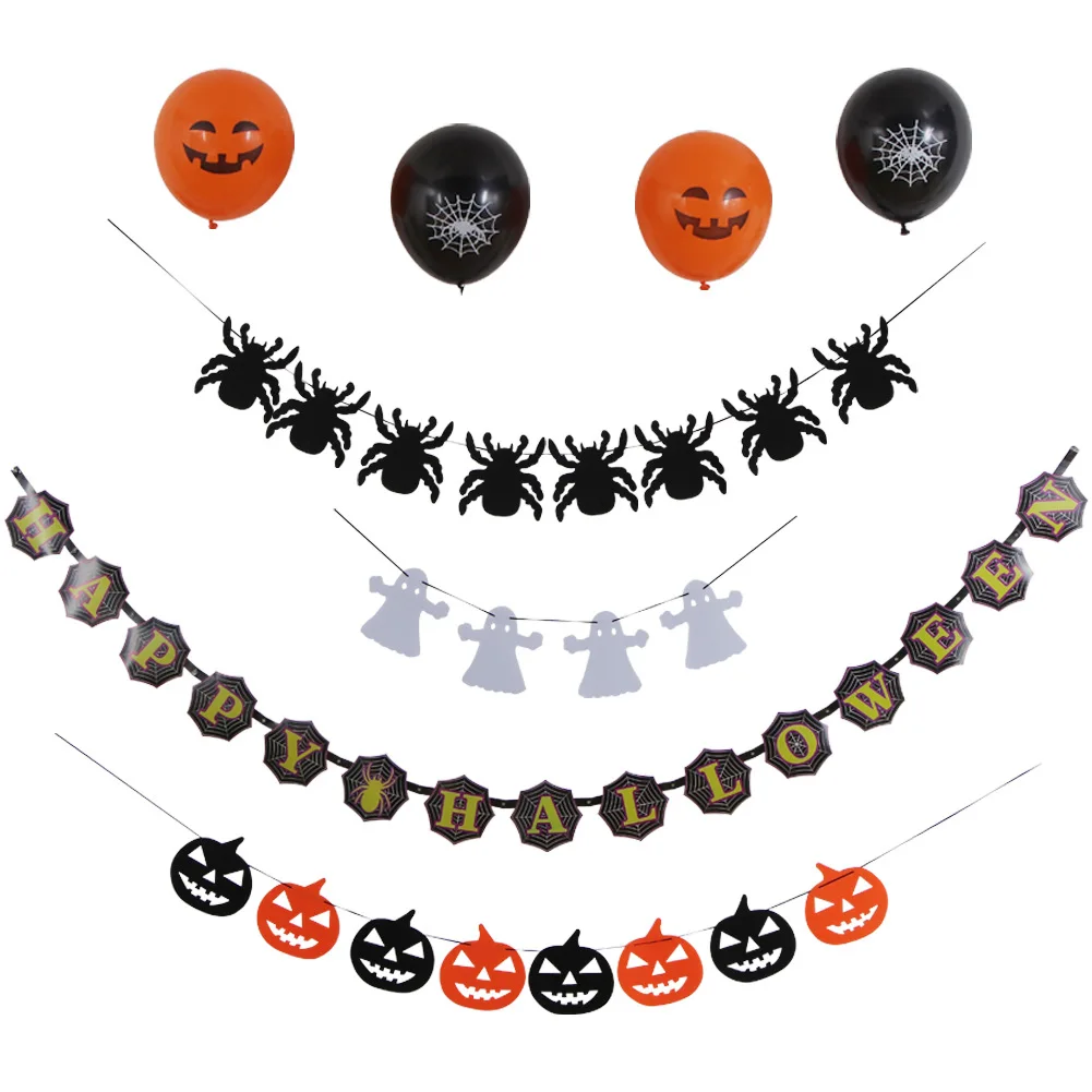 Party decoration props ghost spider pull flag flower 12 inch pumpkin halloween latex balloon