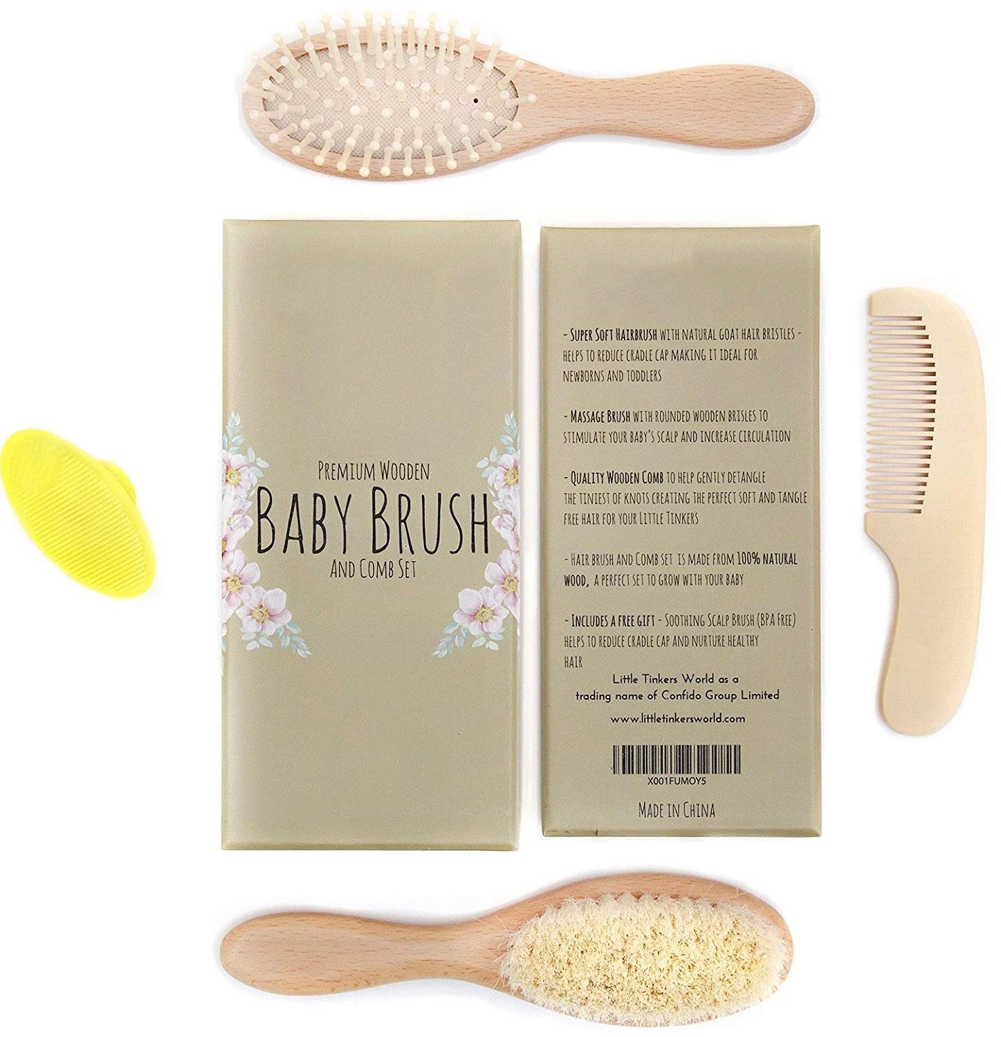 Natural Goat Bristles Brush for Cradle Cap Treatment newborn and toddler wooden baby hair brush and comb set