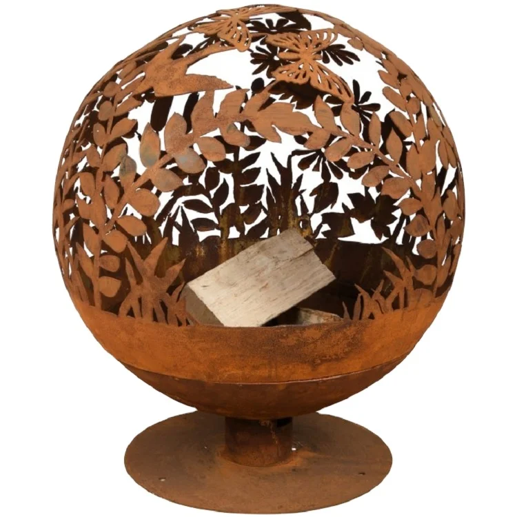 hand cut corten steel fire balls rust spheres outdoor garden orb hollow steel metal balls garden stainless fire pit