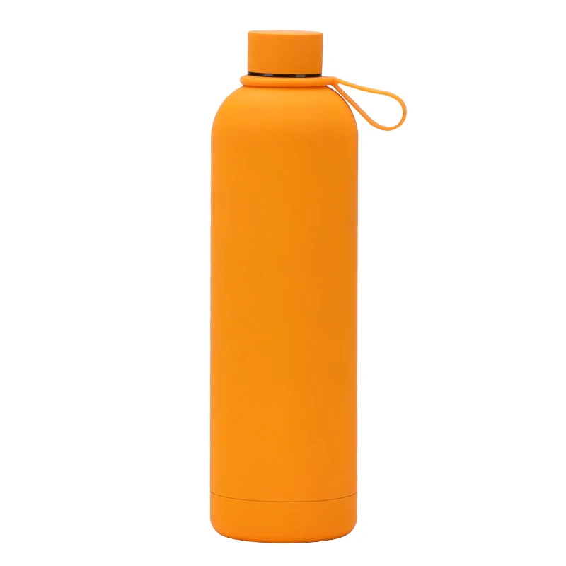 Large Capacity 1000ml Double Wall Stainless Steel Vacuum Bottle with Portable Silicone Lifting Ring in Comfortable Rubber Paint
