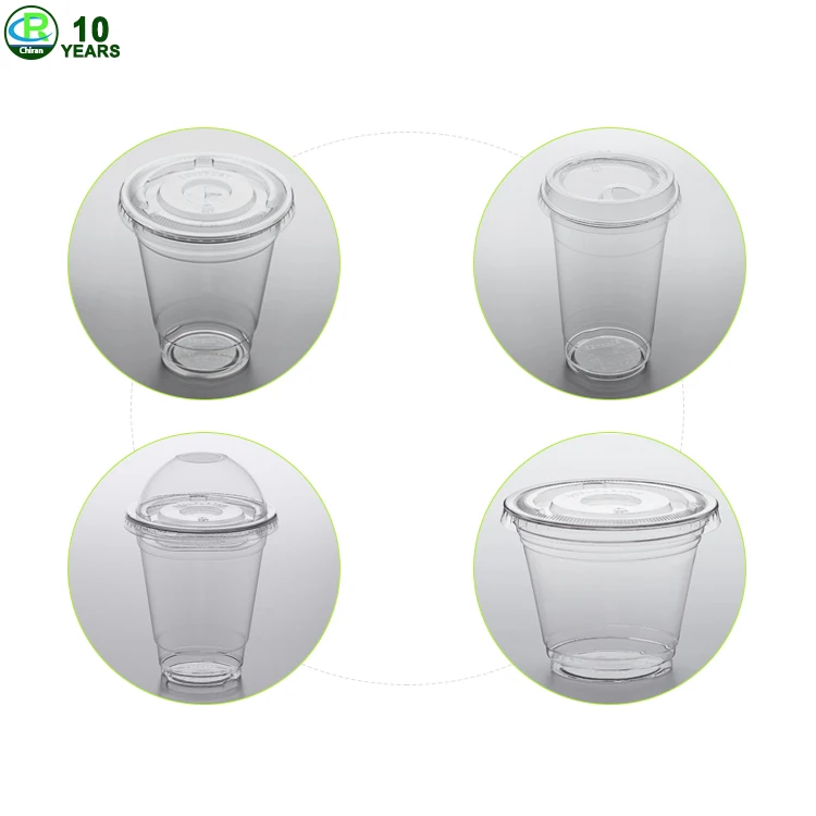 Custom Logo Print 12oz 16oz 22oz PET Disposable Transparent Clear Round Cups With Flat Dome Lids