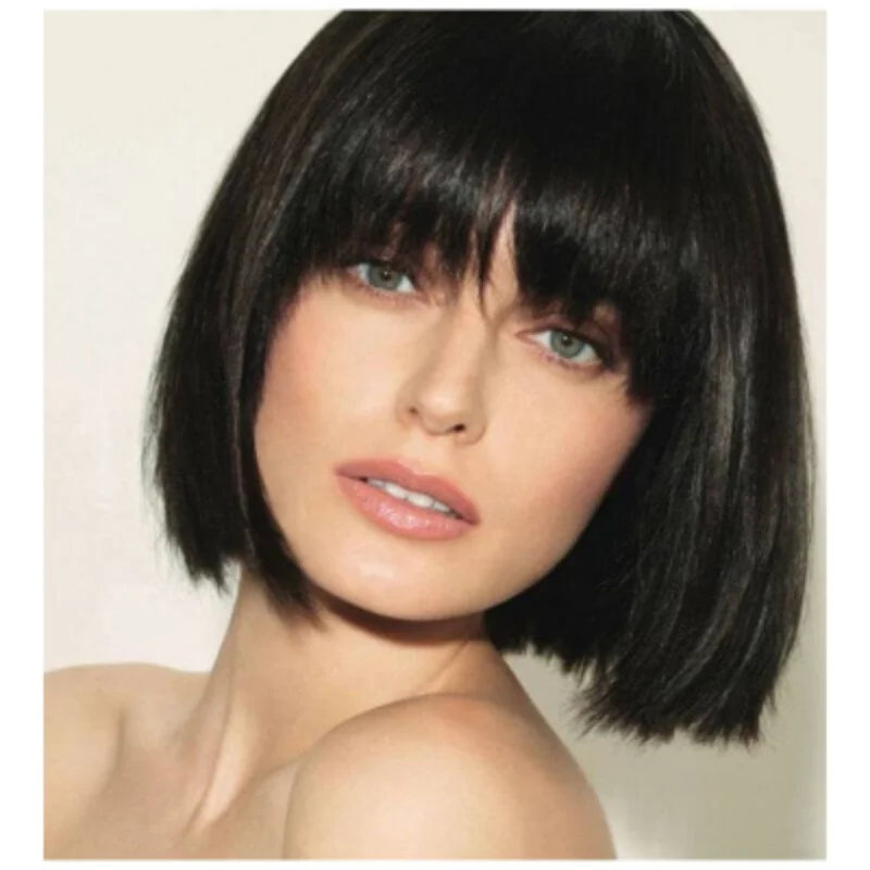 11 inch Wig real human hair black bangs short real human hair wig ladies short straight wigs with bang