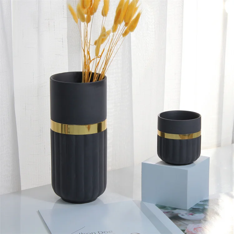 New design nordic style luxury home decor matte glaze gold rim modern plant flower vase for home decor