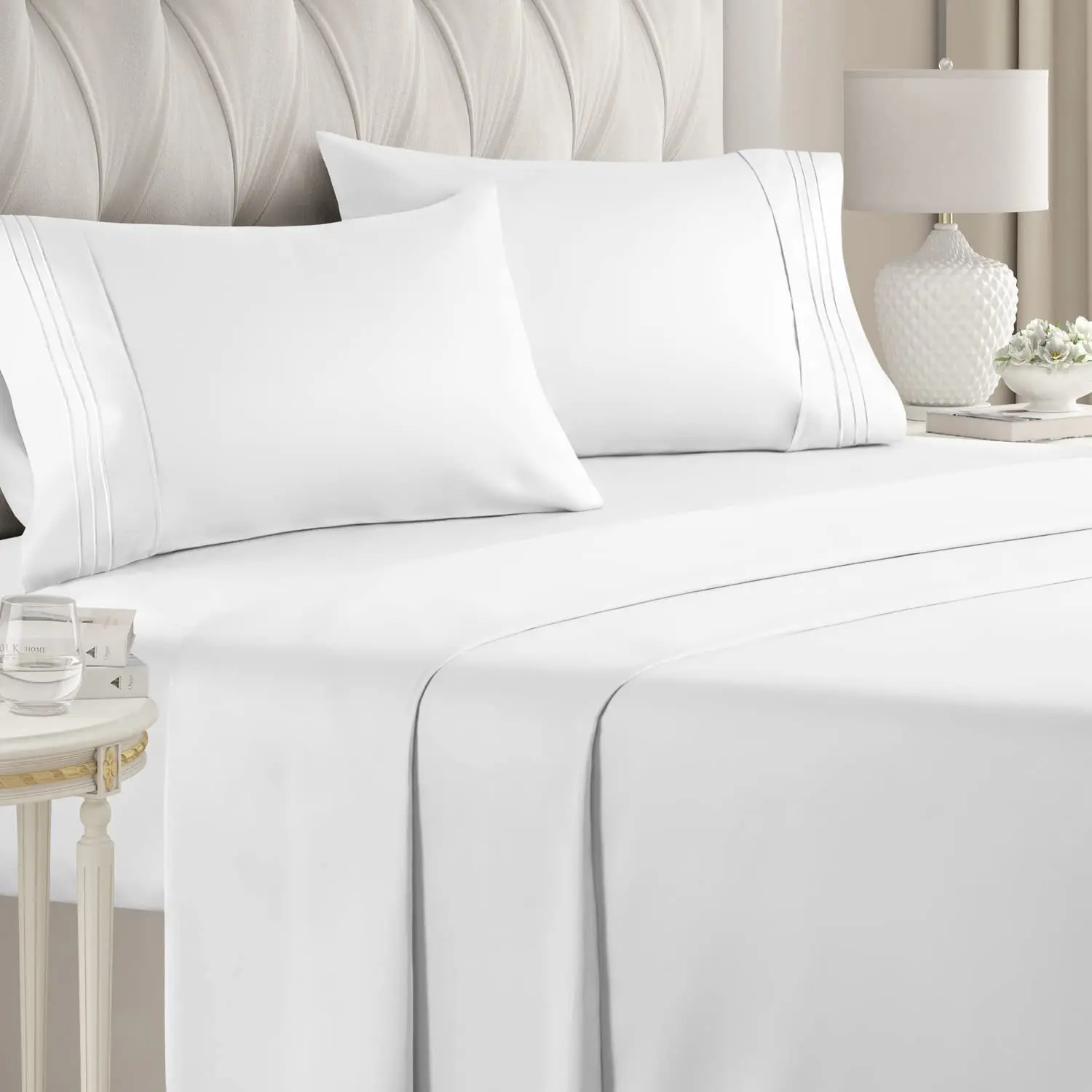 Wholesale High quality premium custom logo white luxury home hotel bed sheet bedding set