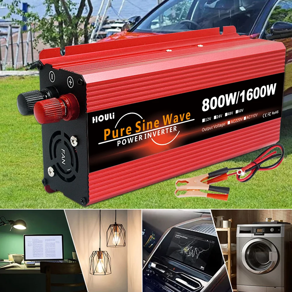 Инверторы и конвертеры HOULI от 12 В, 24 В до 220 В, 1600 Вт, домашний инвертор с немодулированным синусоидальным сигналом