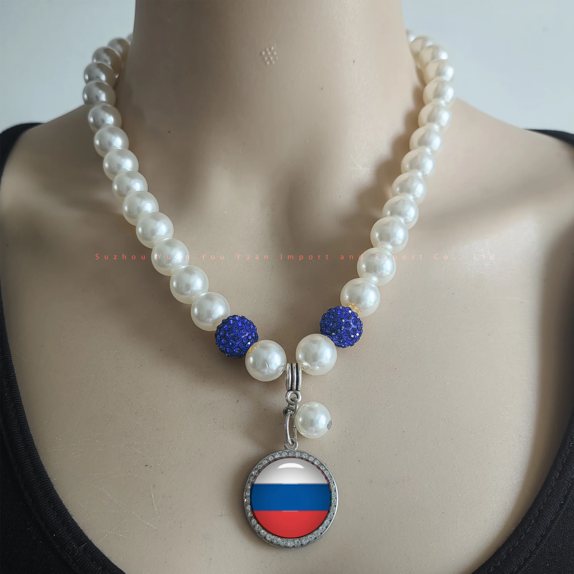RUSSIA   charm ABS pearls NECKLACE Greek Country Flag products Jewelry