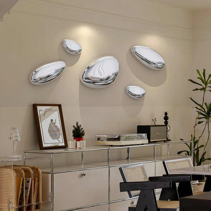 Modern  Decor Stainless Steel Metal Wall Hanging Stone Wall Sculpture Stainless Steel Stone Rocky Sculpture