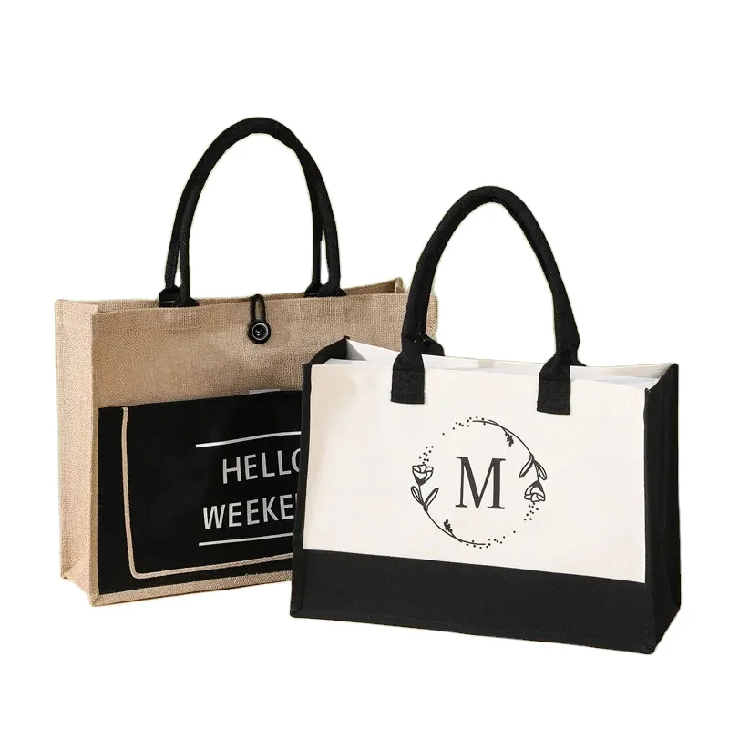 custom logo branded factory price reusable tote environmentally friendly jute shopping bag for advertising