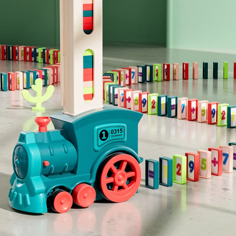 Domino Blocks Battery Operated Light And Music Plastic Electric Lighting Music Blocks Kids Domino Train Toy Set