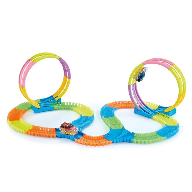 New Product 150PCS Luminous rail car set racing track DIY Roller coaster electric car track toy