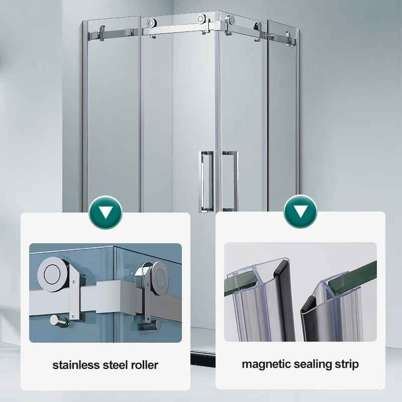 Угловая раздвижная дверь без рамы для ванной комнаты и душа для отеля