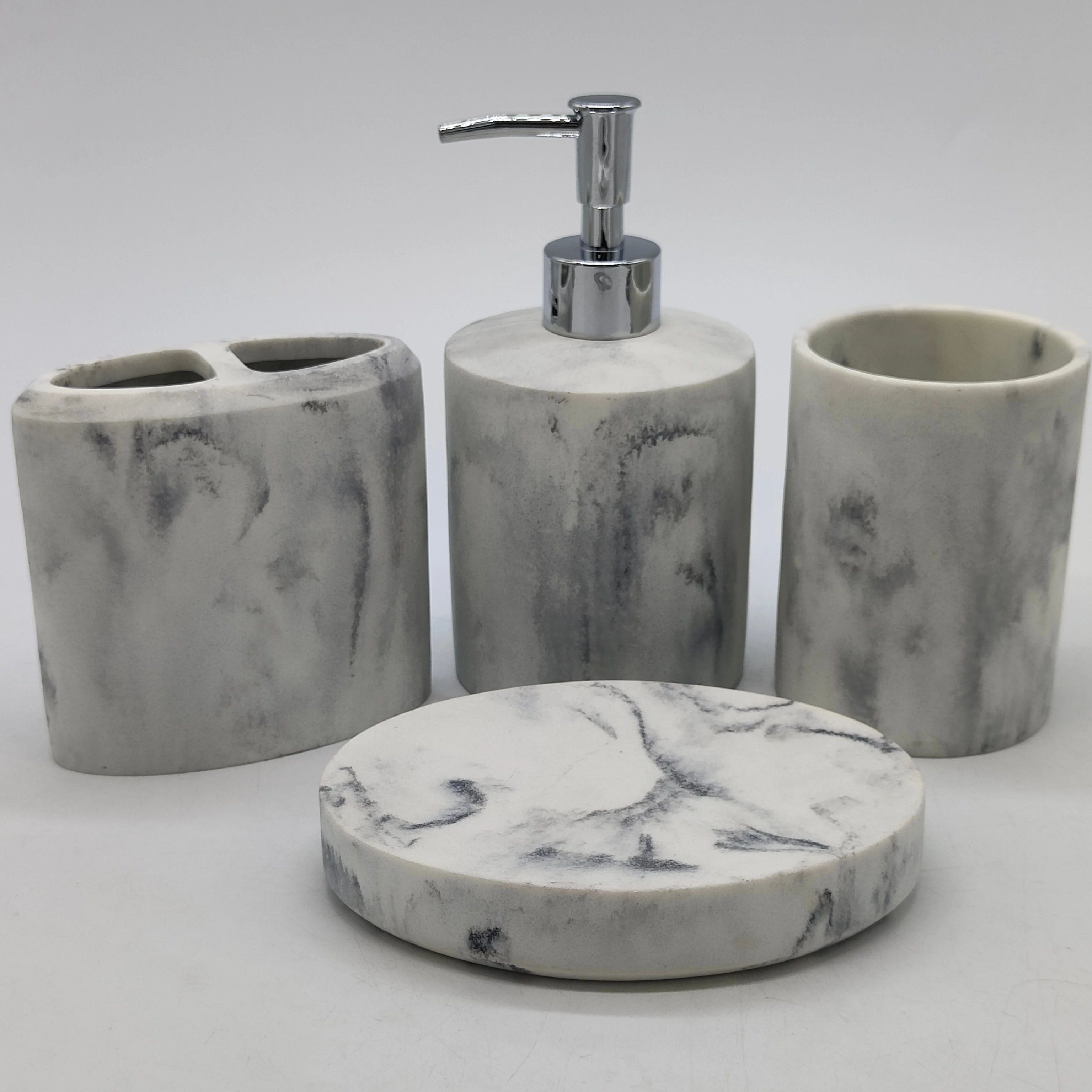 simple style Restroom Decoration White and Black Marble Hotel Decoration Bathroom Accessory Sets lotion dispenser