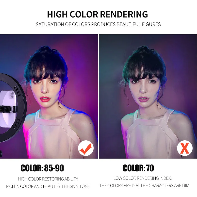 1PCS Order Acceptable YouTube Photography 33 Colors Changing RGB LED 10inch Ring Light with Tripod Stand And Phone Holder