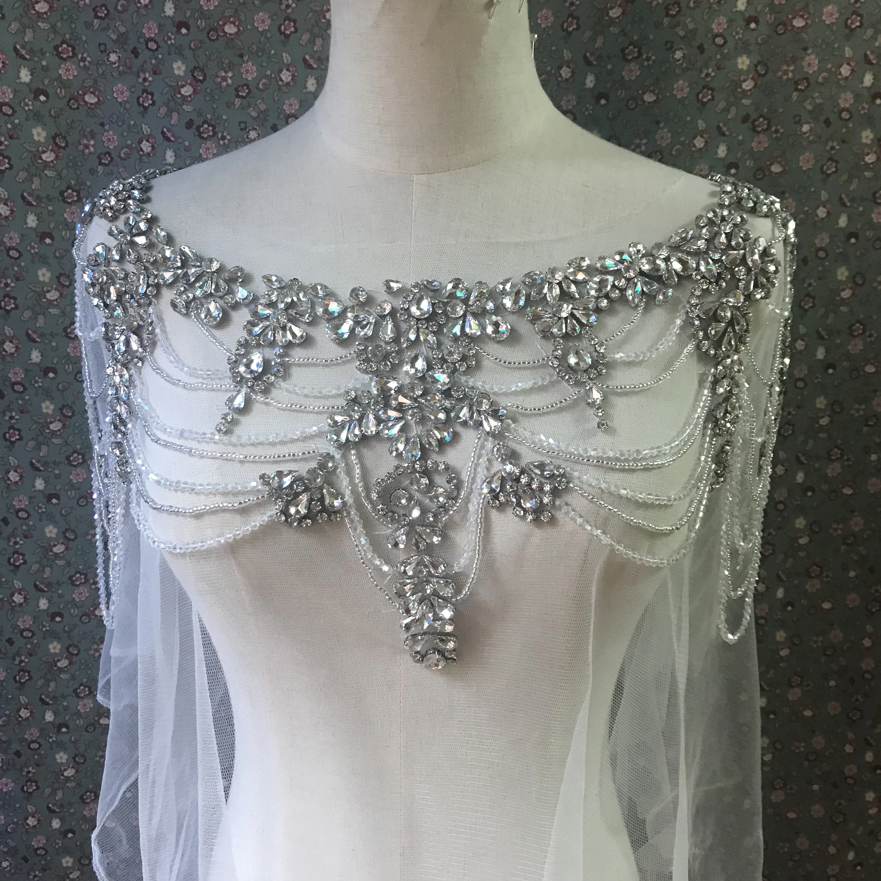 
winter decorative lacer crystal beads bolero for wedding 