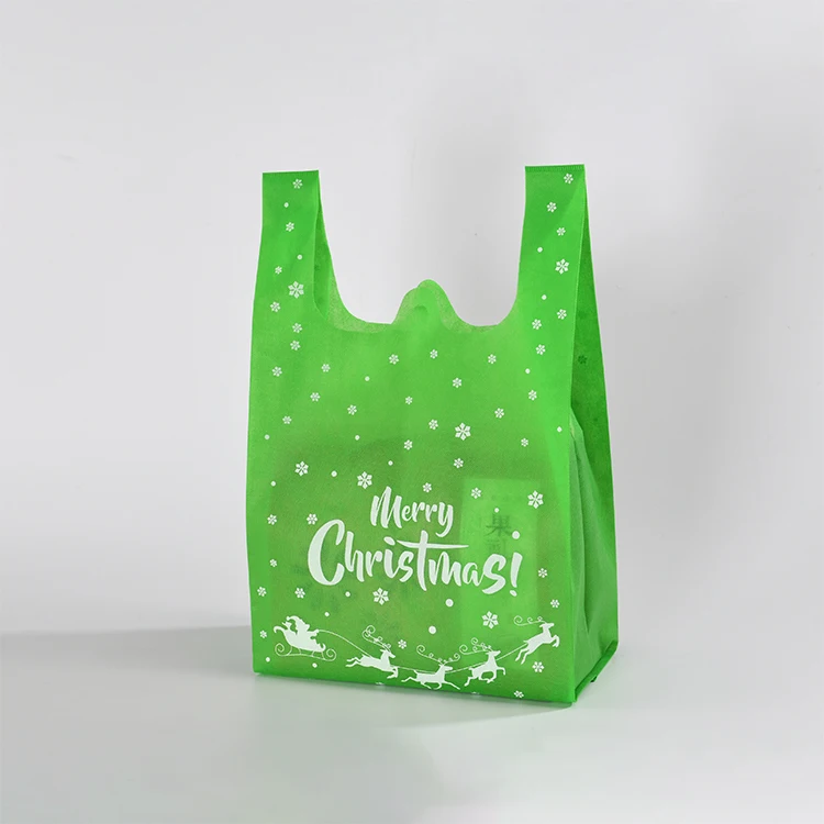 Christmas Non Woven ECO Recyclable Supermarket Shopping Spun Bond Bag Packaging Promotional t Shirt Vest