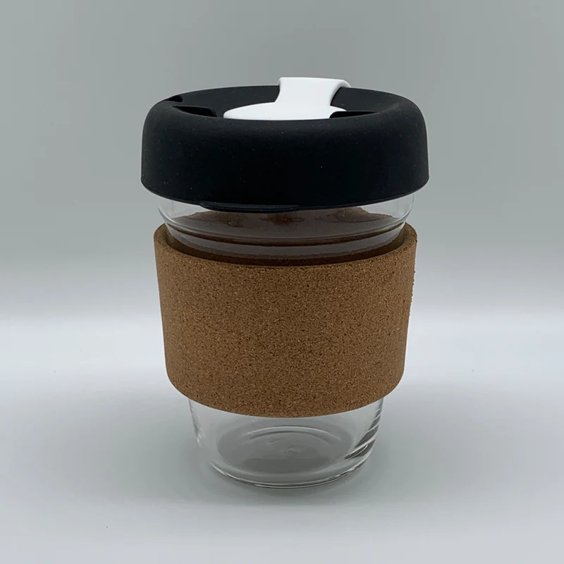 
XSY 12oz Heat Insulation Glass Cup Coffee Mug With Silicone Lid and Cork Sleeve 
