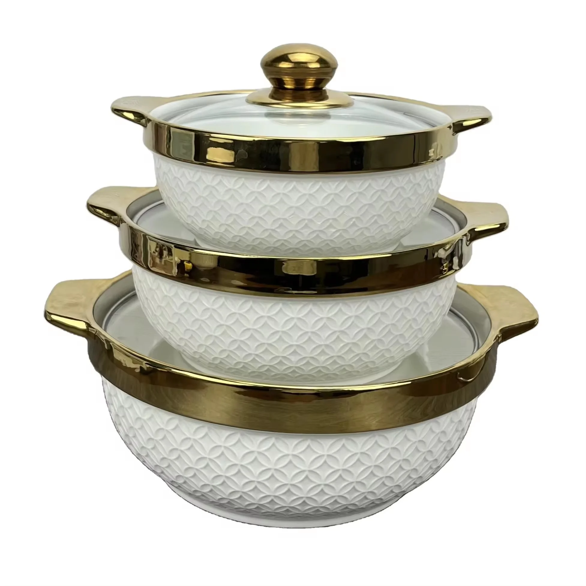 Round Shape 7 Inch/8 Inch/9 Inch Cookware Soup Pot and Bowl Set Tableware White Ceramic Soup Pot With Lid