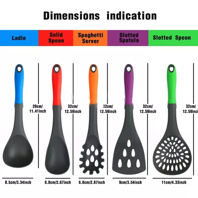 hot sale colorful cooking Nylon utensils chef knife holder set 11pcs Kitchen tools set with Rotating Stand