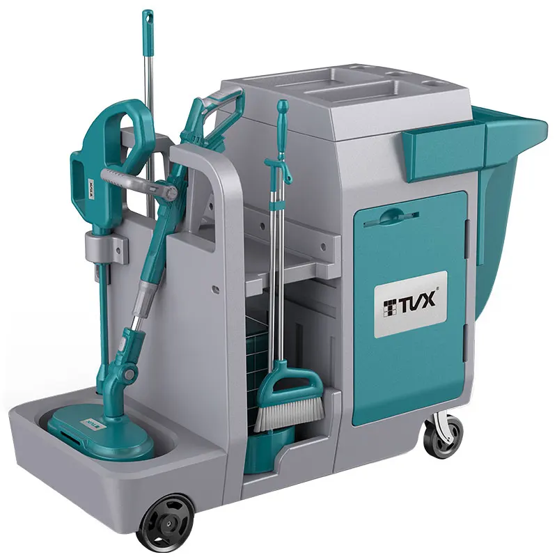 2022 TVX  T-Cart Multi-functional Serving Janitor Cart Cleaning Trolley Mop Floor Metal Cleaning Products