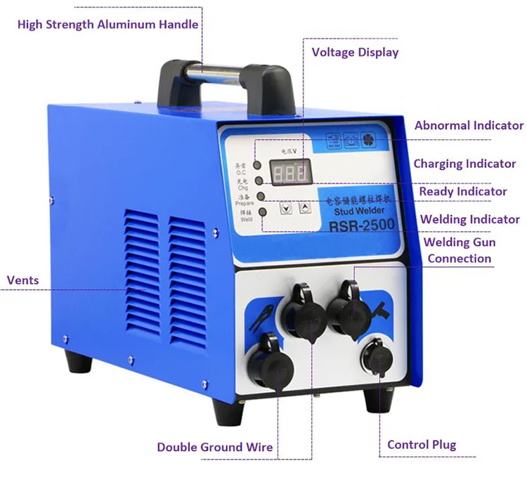 RSR-1600/2500/3500 Flexible Mobile Type Welding Gun Capacitive Discharge Stud Welding Machine