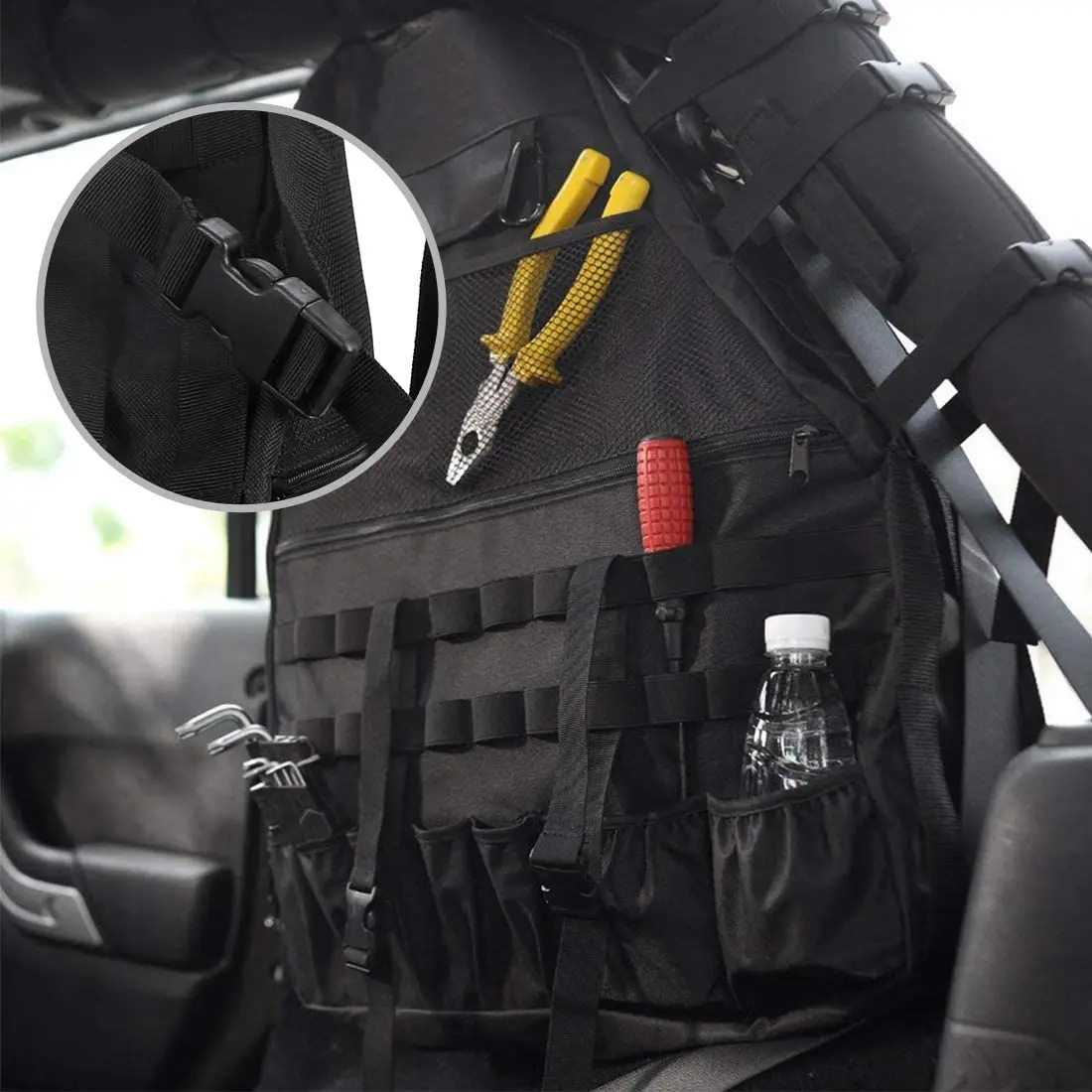Roll Bar tool Storage Bag with Multi-Pockets & Organizers & Cargo Bag Saddle Bag for Jeep Wrangler JK 4-Door